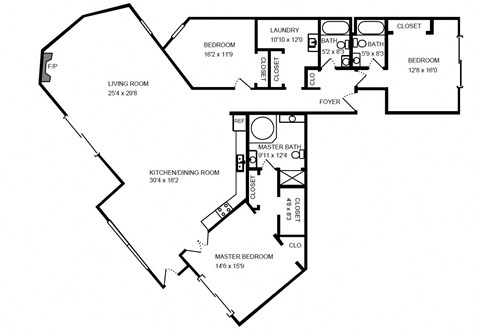 Floor plan for 3 beds, 3 baths, 1800 sqft